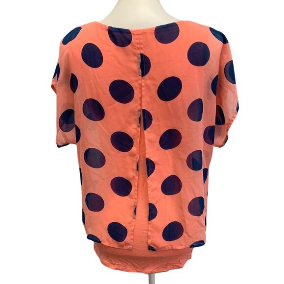 Charlie Womens Small Polka Dot Flowy Layered PolyBlend Short Sleeve Blouse Top - Picture 4 of 6